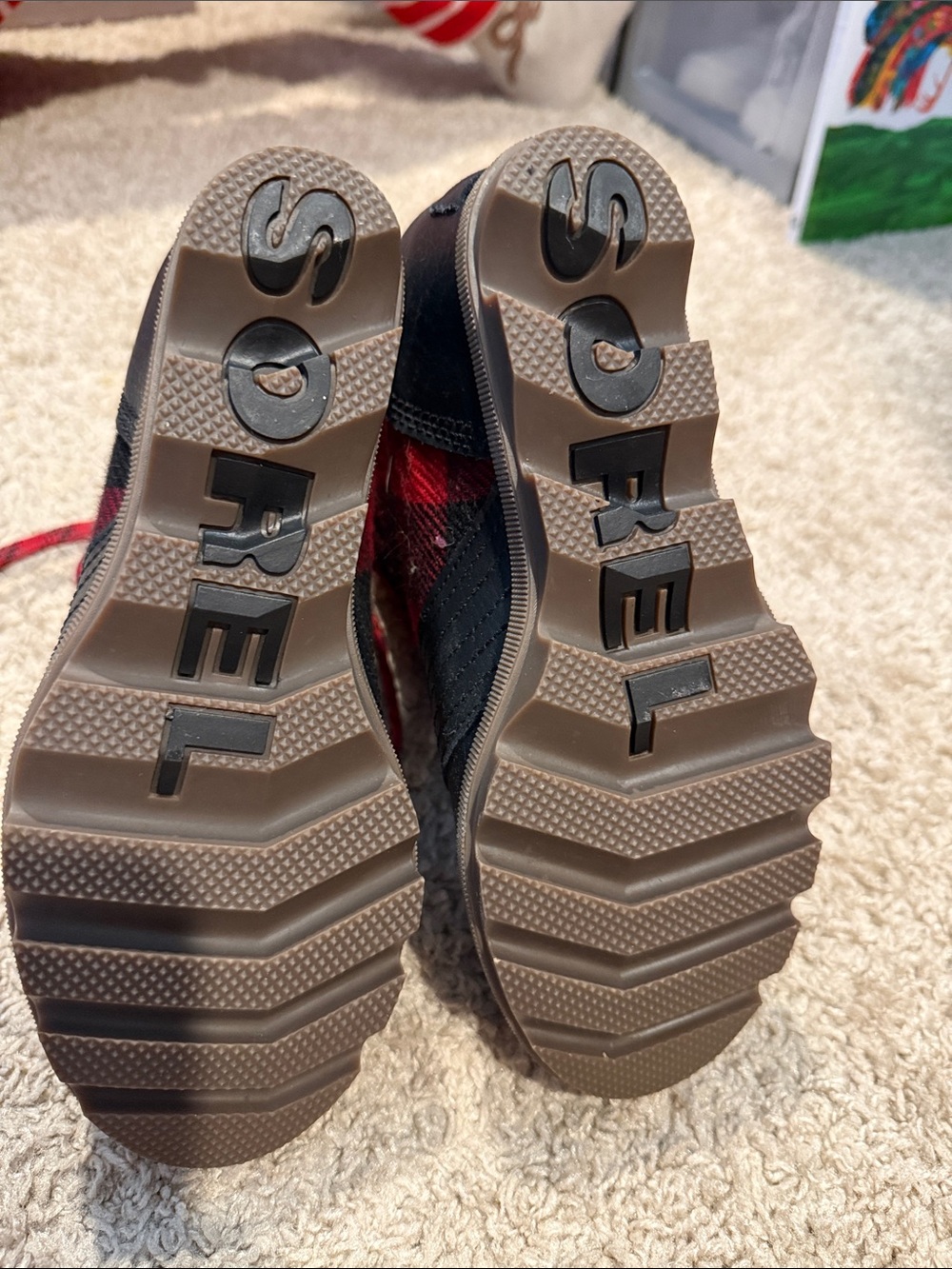 Sorel Red and Black Plaid Wedge Lace-Up Boots - Picture 5 of 5